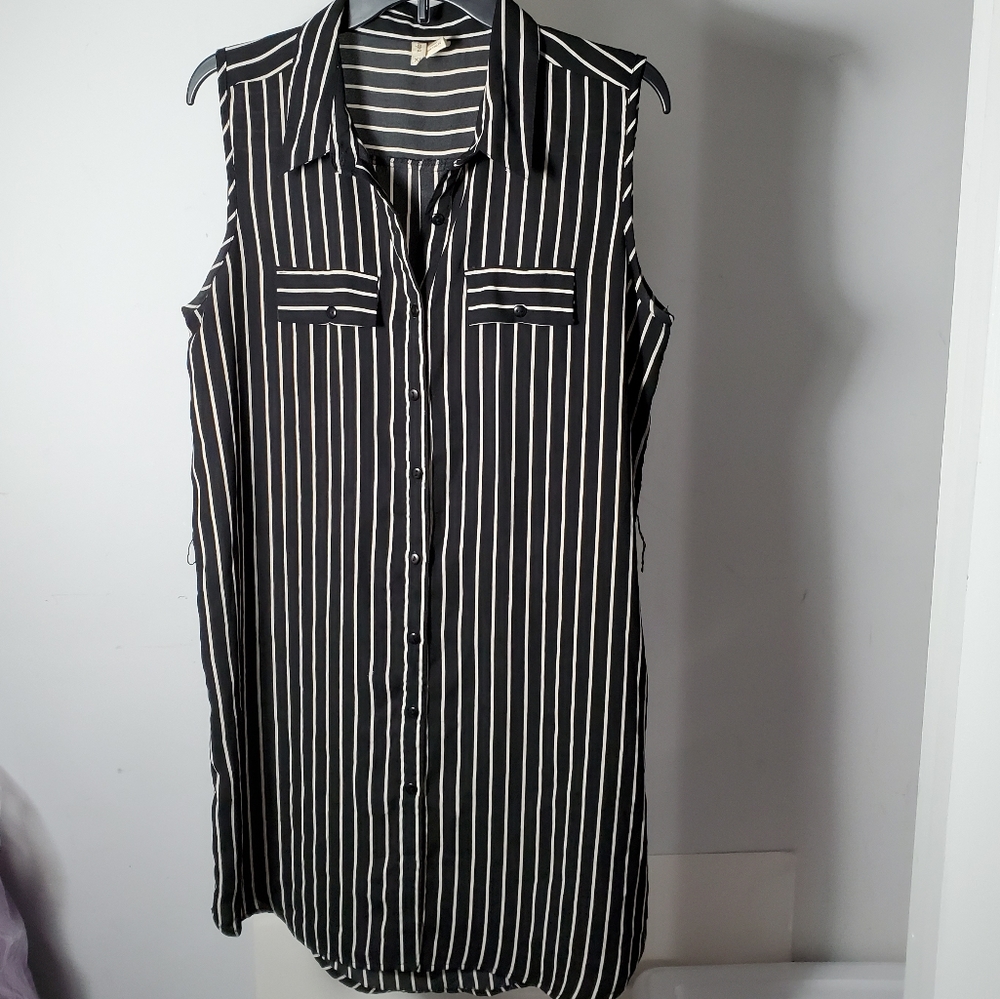 Japna Black and White Striped Shirt Dress